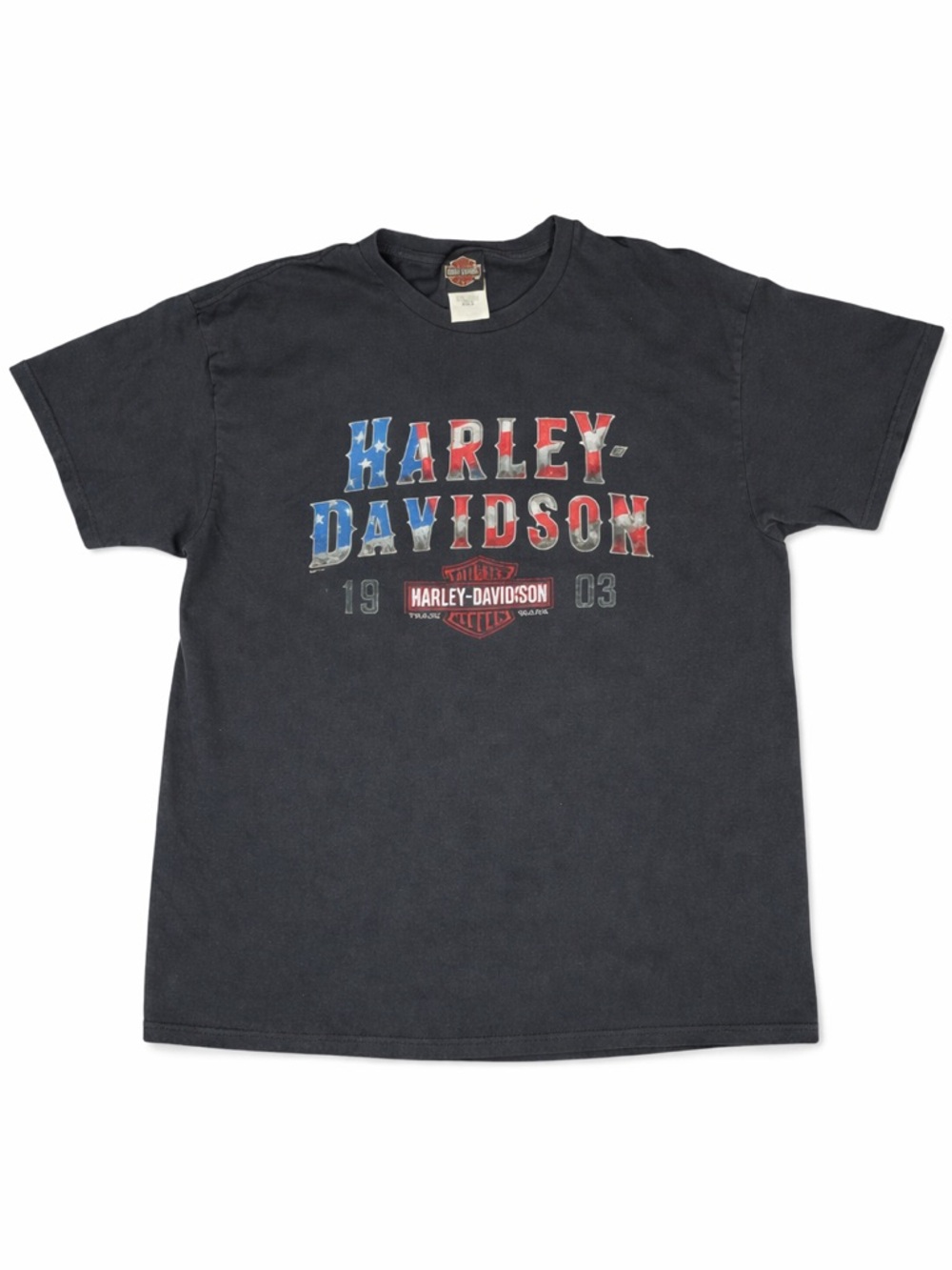 Vintage Harley-Davidson Graphic Tee XL Black USA Flag Logo 1903 Holeshot MI